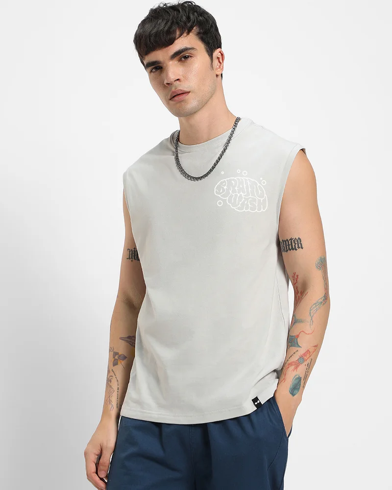 بيواكوف Men's Grey Brain Wash Graphic Printed Boxy Fit Vest